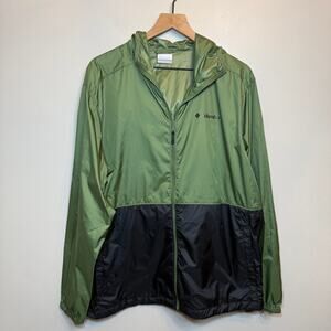 Columbia Center Ridge II Windbreaker Jacket Hooded Green Black Colorblock Large